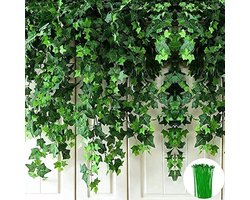 12x 220cm kunstmatige klimop - UV bestendig - Klimop slinger - kunsthaag - Klimop rek - planten - anti-ultraviolet groen - blad - nep planten - planten voor bruiloften - Voor binnen en buiten