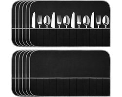 12x Bestek Opbergzakken Anti-Aanslag Zilver Beschermdoek met Lint voor Bestek Set