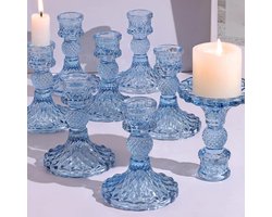 12x Blauwe Glas Kandelaars Set - Slanke Taper Kaarshouders voor Diner, Bruiloft en Decoratie