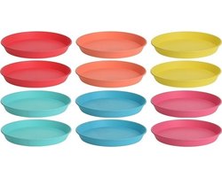 12x Gekleurde borden kunststof 23 cm - Campingservies/picknickservies