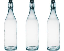 12x Glazen beugelflessen/weckflessen transparant 1 liter rond - Waterflessen/karaffen