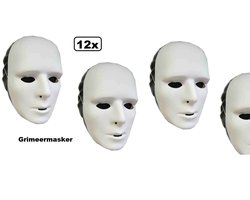 12x Grimeermasker face wit - Grimeer masker thema feest decoratie festival
