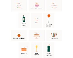 12x hippe gekleurde verjaardagskaartjes (A6) - verjaardagskaarten - kaartjes om te versturen - kaartenset - hippe kaartjes - kaartjes met tekst - wenskaarten - felicitatiekaarten - kaart verjaardag - verjaardagskaart - hippe wenskaarten verjaardag