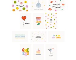 12x hippe gekleurde verjaardagskaartjes (A6) - verjaardagskaarten - kaartjes om te versturen - kaartenset - hippe kaartjes - kaartjes met tekst - wenskaarten - felicitatiekaarten - kaart verjaardag - verjaardagskaart - hippe wenskaarten verjaardag