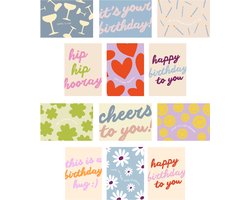 12x hippe gekleurde verjaardagskaartjes (A6) - verjaardagskaarten - kaartjes om te versturen - kaartenset - hippe kaartjes - kaartjes met tekst - wenskaarten - felicitatiekaarten - kaart verjaardag - verjaardagskaart - hippe wenskaarten verjaardag