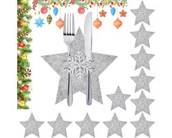 12x Kerst Bestekhouder Vilten Zakje Ster Decoratie Tafel Tafelaccessoire Kerstboom