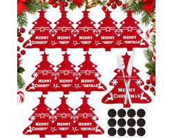 12x Kerst Bestekzakhouder Kerstboom - Vilt Bestekhouder Tafeldecoratie Inclusief Anti-slip Matten