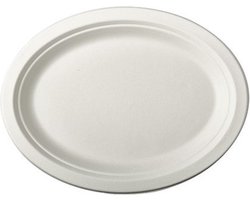 12x Witte suikerriet schaal 26x20 cm biologisch afbreekbaar - Ronde wegwerp schalen - Pure tableware - Duurzame materialen - Milieuvriendelijke wegwerpservies borden - Ecologisch verantwoord