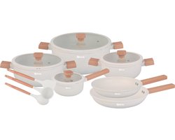 13 delige pannenset - Graniet, anti-aanbaklaag - Ergonomische Koudgrepen - Alle Warmtebronnen - kookgerei set met braadpan, soeppan steelpan