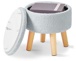 13 Inch Round Pouffe Footrest with Storage - Teddy Velvet Mini Footstool for Living Room and Bedroom