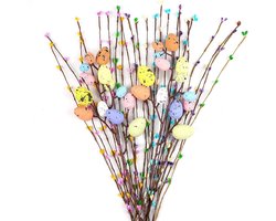 13 Stuks Paasdecoraties - Kunstmatige Paastak met Pastelkleurige Eieren en Bessen - Lentebloemstelen Ei Twijg Takken - Voor Thuis Vaasdecoratie Bloemschikking Middelpunt Krans Versiering