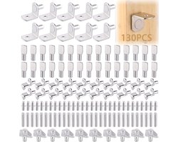 130 stuks 6 stijlen plank steun pinnen kit, plank pinnen, metalen rekken beugels en steunen voor glazen plank steunen, keuken kast plank haringen, kast plank, meubels zilver