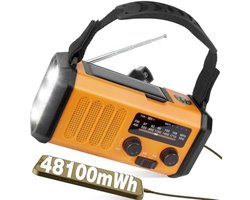 13000mAh Solar Crank Noodradio met AM/FM, Powerbank, 700LM Zaklamp, Leeslamp, SOS Alarm en Kompas voor Camping en Overleving - Oranje