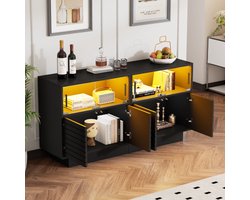 130*35*68 cm dressoir met 2 kastjes, 4 vakken, glazen deuren, breedte 130 cm, bijzetkast met ledverlichting, woonkamermeubel met veel opbergruimte, modern highboard