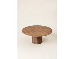 130cm ronde eettafel - kegel onderstel - veneer noten - visgraat design - Bonita