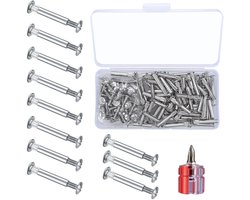 130pcs M4 Verbinding Bouten - 65 x Meubel Schroeven - 65 x Mof Schroeven - Meubel Verbinding Schroeven - Kast Connector 31-40 mm Vernikkeld Staal voor Meubels - Kasten - Houten Planken