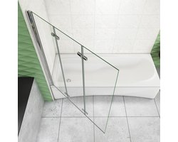130x140cm Badscherm Badwanden Badwand 3 panelen vouwbaar,6mm NANO helder ESG-veiligheidsglas,profiel van glanzend chroom
