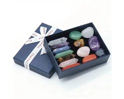 14-delige Chakra Edelstenen Set - Natuurlijke Dubbelpunt Kristallen - Reiki & Meditatie Stenen - Inclusief Luxe Geschenkdoos - Voor Energie Balans, Healing & Decoratie - Ideaal Cadeau voor Spiritualiteit & Wellness Liefhebbers - 7 Chakra's