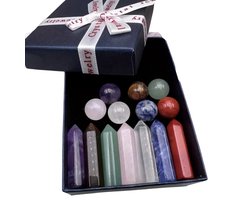 14-Delige Chakra Stenen Set - 7 Chakra’s Edelstenen & Kristallen - Kunstmatige Kristallen met Puntige Stenen & Bolvormige Ballen - Spirituele Healing Set in Luxe Doos - Ideaal als Cadeau of Meditatie Accessoire