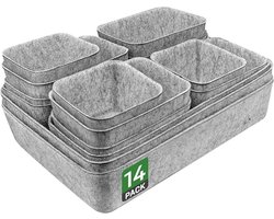 14-delige lade-organizer set in lichtgrijs, stapelbare opbergdozen van vilt voor bureau en kast