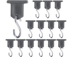 14-delige set RV- luifelhaken voor verlichting, campingluifel accessoire hangers, plastic metalen S-vormige grijze haken, camper lichtsteunhanger voor campingtent, binnen- en buitendecoratie