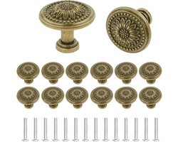 14 stuks - antieke messing kastgrepen - vintage kastgrepen - ladegrepen - kastgrepen met bloemenmotief - vintage bronzen ladegrepen - ladekastgrepen, meubelkasten, kaptafels, kastdeurgrepen