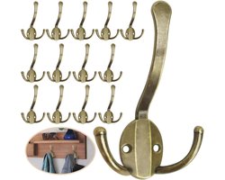14 stuks Heavy Duty kapstokhaken met wandmontage - roestvrij, antiek messing, grote metalen haken