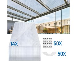 14 Stuks Polycarbonaat Platen met 100 kasklemmen - Polycarbonaat kanaalplaat 4 mm - Transparant - UV-Bestendig 60.5 x 121 cm - Broeikas plaat - 10.25 m²