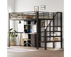 140 x 200 cm hoogslaper - met opbergruimte onder het bed - inclusief trap - kinderbed - zwart - zonder matras