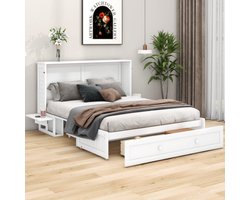 140 x 200 mobiel opklapbed met lades aan het uiteinde van het bed en een kleine plank aan de zijkant van het bed, uitklapbare platformbedden, wit