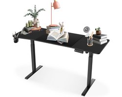 140 x 60 cm Bureau Kantoortafel met Kabelorganizer en Metalen Haken 75 cm - 120 cm in Hoogte Verstelbaar Computerbureau Elektrisch Sta-zit-tafel voor Thuiskantoor, Studio, Speelkamer (Zwart) NAIZY