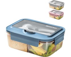 1400 ml Broodtrommel met Vakken - Magnetronbestendige Lunchbox voor School, Werk, Picknick en Camping (Blauw)