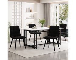 140x80 cm eettafel met 4 stoelen set - moderne keukentafel set - zwarte eetstoelen - zwarte tafelpoot