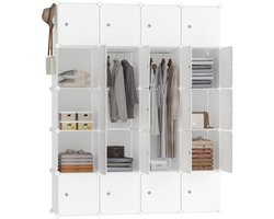 145x37x178cm Beige Kledingkast Kunststof, Reksysteem Garderobekast met 20 Kubussen & Deur, Draagbare Planksysteem Slaapkamerkast, Combikast voor Kleding/Boeken/Speelgoed, NAIZY