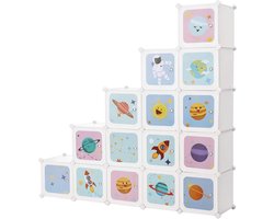 15 Cube Opbergkast voor Kinderen - Kunststof Schoenenrek en Speelgoedopberger - Wit 153x31x153cm Kledingkast