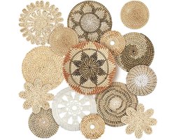 15-delig Set Boho Wandmanden – Geweven Zeegras Decoratie – Rustiek & Handgemaakt – voor Woonkamer, Keuken & Slaapkamer