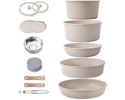 15-delige inductiepannenset met afneembare handgrepen, granieten antiaanbaklaag, stapelbaar ontwerp, geschikt voor alle warmtebronnen inclusief oven, ruimtebesparende keukenset zonder PFOA