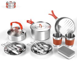 15-delige RVS Kookset voor Camping en Outdoor Activiteiten