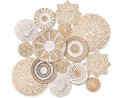 15-delige Set Geweven Muurdecoratie Manden - Rotan en Zeegras Wanddecoratie in Boho Stijl