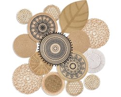 15-Delige Set Geweven Muurdecoratie Rotan Manden - Boho Woondecoratie voor Woonkamer & Slaapkamer