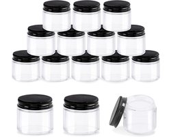 15 Pack 2oz Glazen Potten met Deksel - Ronde Heldere Glazen Potten met Binnenvoering en Zwarte Deksel, Ideaal voor Opslaan van Crèmes, Schoonheidsproducten, Cosmetica en Zalven