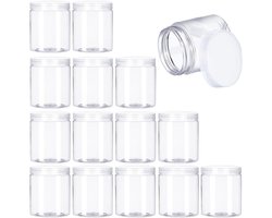 15-pack - Brede doorzichtige plastic potten - Navulbare lege containers - Voor het bewaren van droog voedsel, gedroogd fruit, specerijen en honing