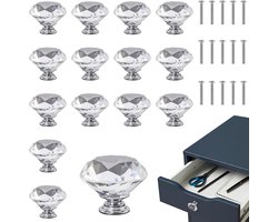 15 Pcs Kristallen Glazen Deurgrepen voor Kasten, 40mm Ladeknoppen voor Thuisdecoratie, Inclusief Schroeven en Transparante Afwerking