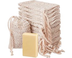 15 Pcs Sisal Zeepzakjes voor Natuurlijke Zeep, Trekkoord Zeephouder voor Schuimen en Drogen, Exfoliërende Peeling voor Douche en Bad