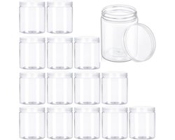 15 stuks - Brede doorzichtige plastic potten - Navulbare lege containers - Voor het bewaren van droog voedsel, gedroogd fruit, specerijen en honing