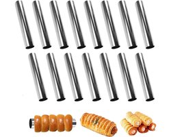15 Stuks Cannoli Bakvorm - Croissant Bakvorm - RVS Anti Aanbak Bakhuis - 12x2cm - Zilver
