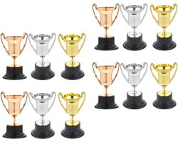 15 Stuks Delige Kinderspeelgoed Mini Trofeeën Lichte Plastic Bekers in Goud Zilver Brons Veilige Beloningsbekers voor Sportwedstrijden Klaslokaalprijzen