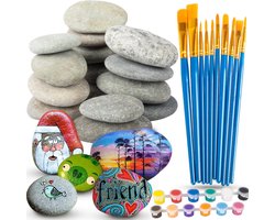 15 stuks grote platte stenen om te beschilderen - 5-8 cm gladde kiezelstenen - decoratieve natuursteen met borstel en acrylverf voor kleurrijke schilder- en decoratieprojecten - bloempotten en tuinaccessoires