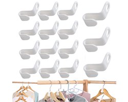 15 stuks - Hanger Connector Hook - Kledingopbergclip Hanger - Garderobekast Ruimtebesparend Opbergartefact - Stapelbare Kledinghaak - Thuis Stapelbare Kledinghanger - Garderobekast Opberguitbreiding Stapelbaar Wit Plastic