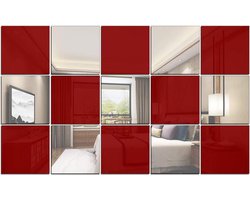 15 stuks verwijderbare vierkante acryl spiegel wanddecoratie, zelfklevende spiegel muursticker sticker, niet-glas spiegel stickers voor thuis woonkamer slaapkamer decor (rood, zilver)
